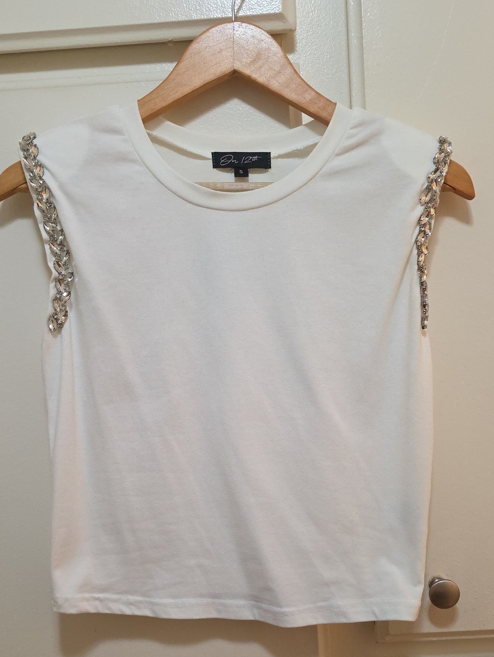 Embellished Shoulder White Tank Top by